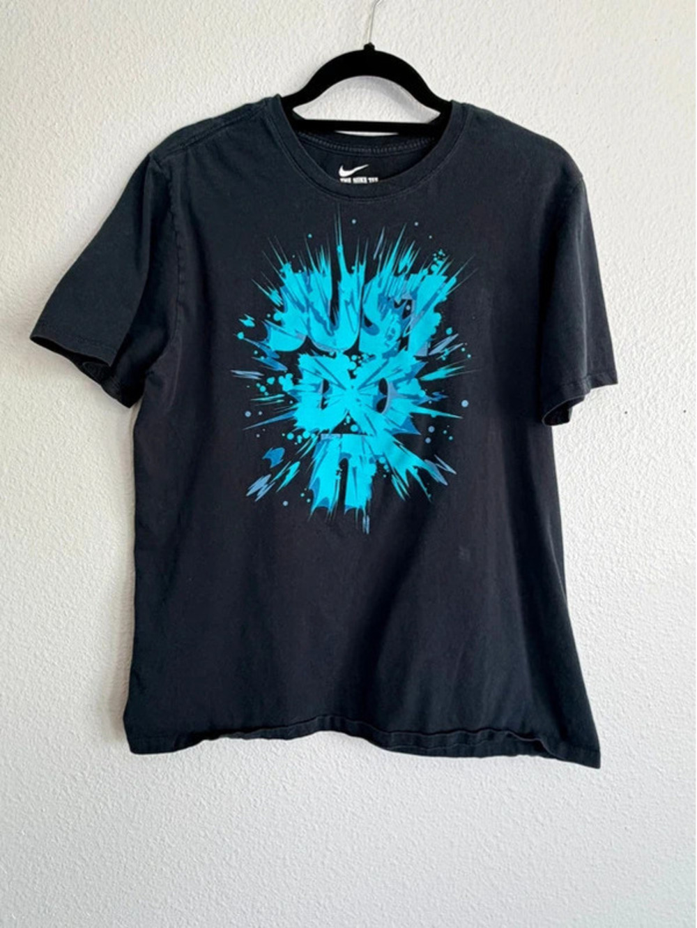 Nike Just Do It Blue Splash Graphic T-Shirt Black Men's Large Athletic Tee